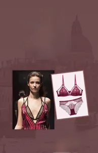 Detailansicht des weinroten Wimpernspitzen-Lingerie-Sets mit bügellosen Dreieckskörbchen