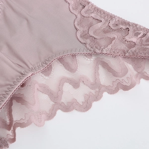 Lace detail of French mesh seamless low waist panties in dusty pink silky fabric