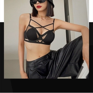 French Style Cross Strap Sexy Lingerie Set Women Thin Mesh Bra And Panty Set Top And Bottom Gathered Beauty Back Bralette