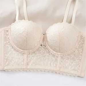 French lace push-up bra with soft underwire and breathable mesh lining in beige