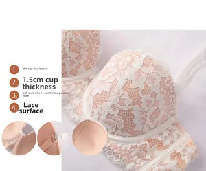 Detailed view of lace bra featuring 1.5cm thick cups and soft underwire support
