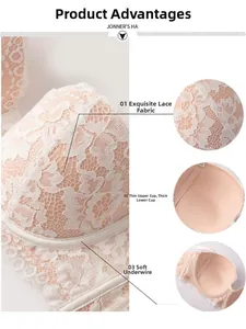 Close-up of lace bra cup featuring soft underwire support and gradient thick padding