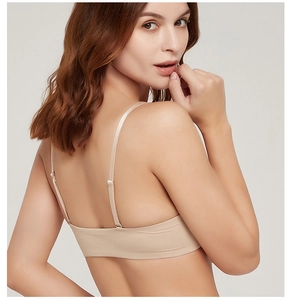 Close-up back view of seamless nude bra with slim straps and high-elasticity fabric