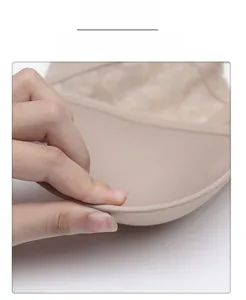 Detail view of fleece lined soft underwire and smooth skin-friendly fabric on beige bra