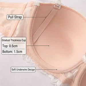 Lace push up bra with soft underwire and 1.5cm thick padding for natural lifting support