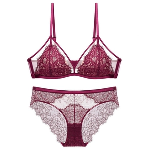 French Eyelash Lace Wireless Bra And Panties Floral Embroidery Breathable Lingerie For Women Sexy Comfort Underwear