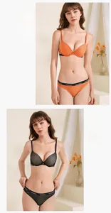 Dettagli del set lingerie push-up in pizzo con fasce elastiche a contrasto e scritte