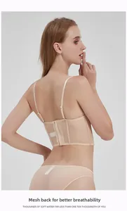 Detail of nude mesh lingerie set featuring a breathable back design and sheer texture