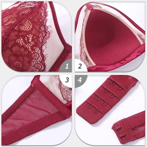 Dunkelroter französischer Spitzen-Bralette mit Blumenmuster und atmungsaktivem Netzgewebe