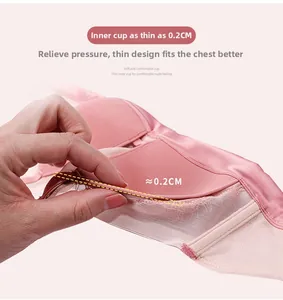 Detail showing 0.2cm ultra-thin bra cup thickness with soft lace and smooth fabric
