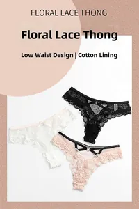 Détails de strings en dentelle avec taille basse, gousset en coton et boucles en métal