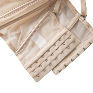 French sexy mesh corset bra in beige with adjustable straps and multi-row hook closures