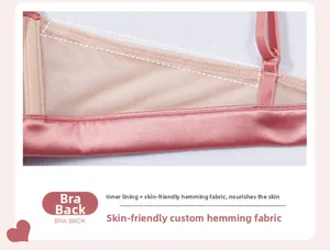 Detailed macro view of pink lace bralette back strap with seamless edge design