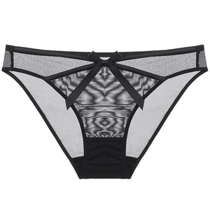 Sexy Women Lace Mesh Panties Bow Low Waist Ultra Thin Transparent Breathable Lingerie Briefs Underwear For Women