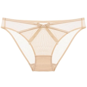Sultry sheer mesh panties with bow detail and breathable cotton crotch in beige