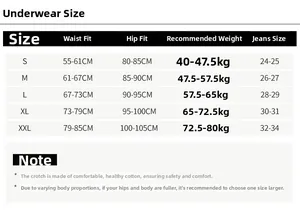 Guide des tailles pour culottes en dentelle avec mesures de taille, hanches et poids