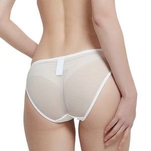 French sexy ivory white sheer lace panties for women with breathable mesh and bow embroidery