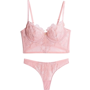 Pink French lace lingerie set with ultra-thin embroidery and adjustable straps