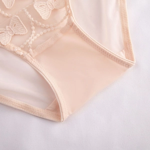 Sexy French lace panties for women with mesh bow embroidery and cotton breathable crotch