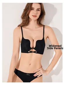 Détails du soutien-gorge noir sans couture en U avec maintien latéral et lanières croisées
