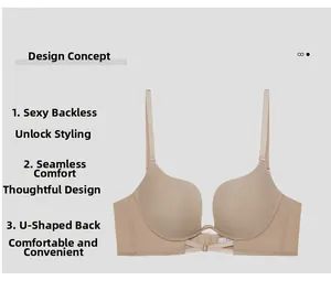 Détail du soutien-gorge nude sans couture avec dos en U profond et fines bretelles sexy