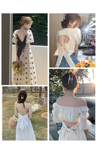 Collage de hauts et robes dos nu pour femmes avec nœuds et manches bouffantes