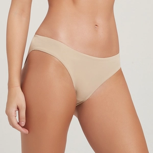 Slip beige senza cuciture da donna in tessuto traspirante a vita bassa elastica
