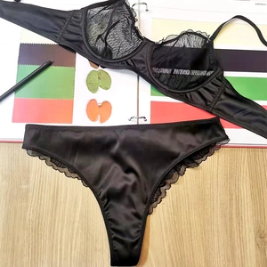 Women Sexy Lace Lingerie Top And Bottom Ultra Thin Mesh Underwired Push Up Bra Brief Set For Large Bust Support Breathable