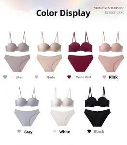 Seamless half-cup bra and panty set showing seven available colors in a flat lay view