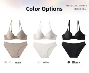 Front-closure seamless bra and panty set in nude, white, and black color options