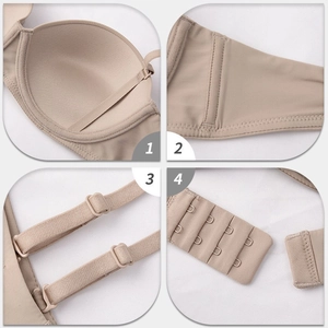 Seamless soft wire push-up bra set featuring four-row hook closure and adjustable straps