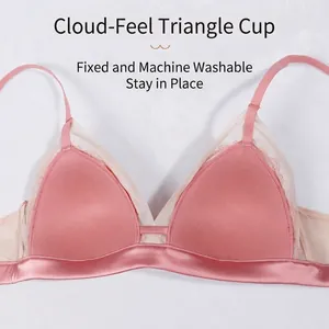 French lace bralette in dusty pink featuring a wireless triangle cup design
