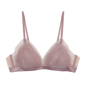 Französischer Stil Sexy Wimpernspitze Bralette Für Damen Kabelloser Dreieckscup Atmungsaktives Netz-Patchwork Satin Unterwäsche BH