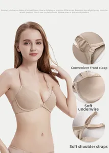 Détail d'un soutien-gorge nude avec fermeture avant, armature souple et dentelle