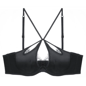 Soutien-gorge français en satin noir avec dentelle cils et bretelles croisées