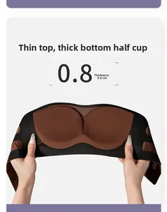Detail view of seamless bandeau bra lining with 0.8cm half cup push-up padding