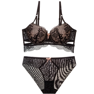 Women Sexy Floral Lace Bra And Panty Set Hollow Out Push Up Lingerie Set Nylon Spandex Underwear Top And Bottom For Women