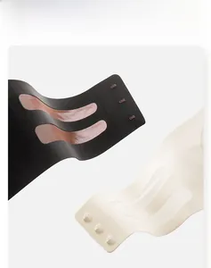 Detail of seamless strapless bra featuring non-slip side wings and multi-row buckle closure
