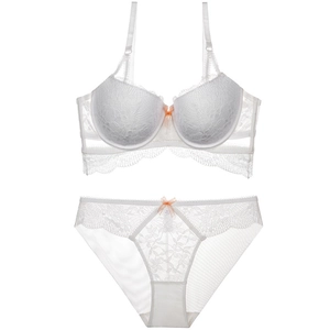 Elegant white floral lace lingerie set with underwire bra and matching panties