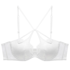 Soutien-gorge blanc en dentelle style français avec bretelles croisées et fini satiné