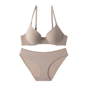 Women's Seamless Front Buckle Bra And Panty Set Sexy Push Up Thin Molded Cup Underwear Comfortable Nylon Lingerie Set