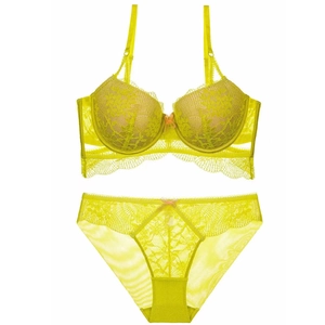 Neon lime lace lingerie set with floral patterns and adjustable shoulder straps