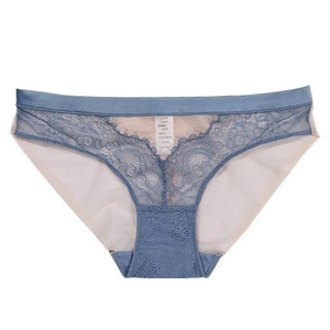Culotte en dentelle française pour femmes bleu brume avec taille basse et design en V