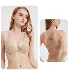Soutien-gorge en dentelle à agrafe avant et dos en Y couleur chair sans couture