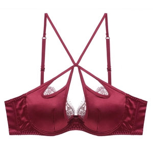 French Style Sexy Lace Bra For Women Thin Satin Lingerie Crisscross Straps Hollow Out Eyelash Lace Soft Wire Underwear