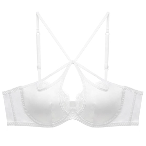 White French satin lace bra with hollow eyelash lace and elegant cross straps