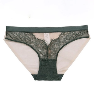 Culotte en dentelle vert foncé avec broderie florale, taille en soie et maille fine