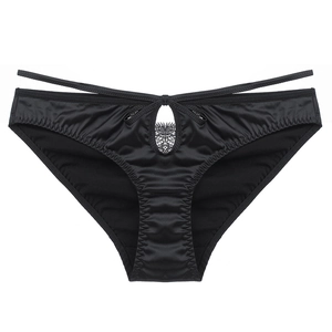 Culottes Sexy en Satin et Dentelle pour Femmes Taille Basse Coupe Évidée Slips Avec Nœud Lingerie Respirante Remonte-fesses