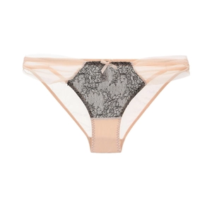 Culotte française en dentelle transparente et mesh rose avec broderie florale et nœud