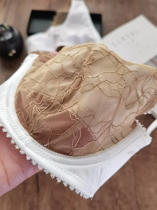 Détail du soutien-gorge blanc avec dentelle florale et bords festonnés brodés délicats